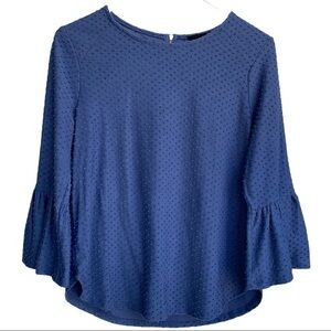 W5 Anthro Blue Swiss Dot Polkadot Textured Bell Sleeve Blouse Size Small